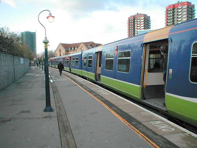 Class 313 train at North Woolwich platform