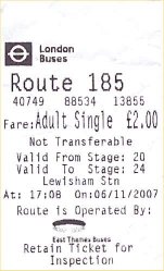 Route 185 bus ticket