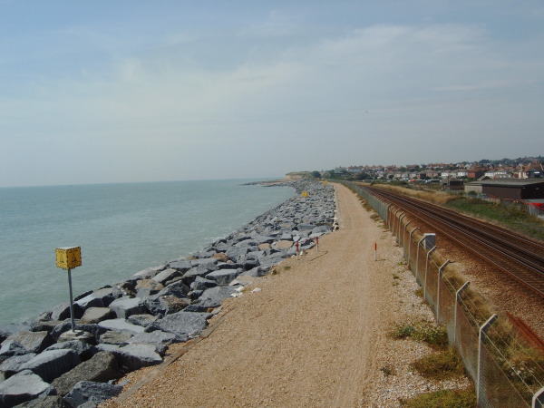 The railway line running parallel to the seashore