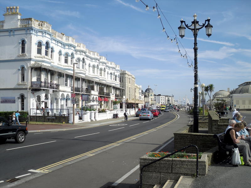 Road going past the landward side of the pier