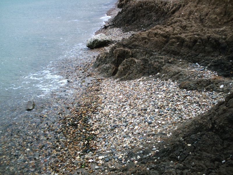 The sea laps up against soil