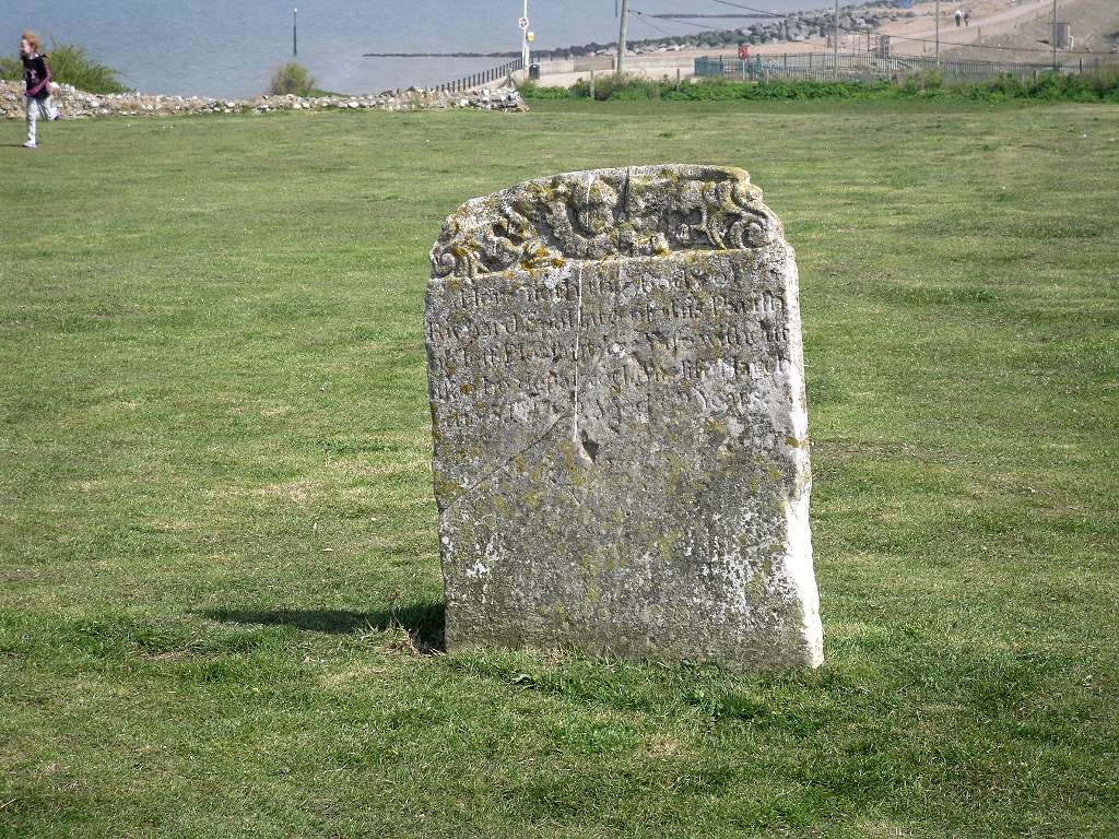 gravestone at ruined church at Reculver