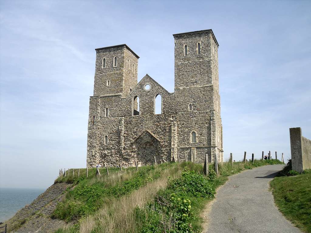 seaward facing view of ruined church at Reculver