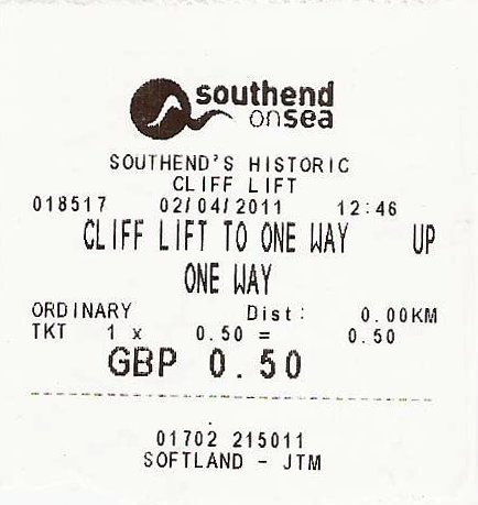 Southend cliff lift ticket