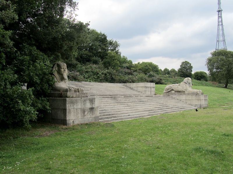 staircase guarded by a sphinx on each side