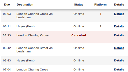 cancelled train fom Catford Bridge 17/11/2011
