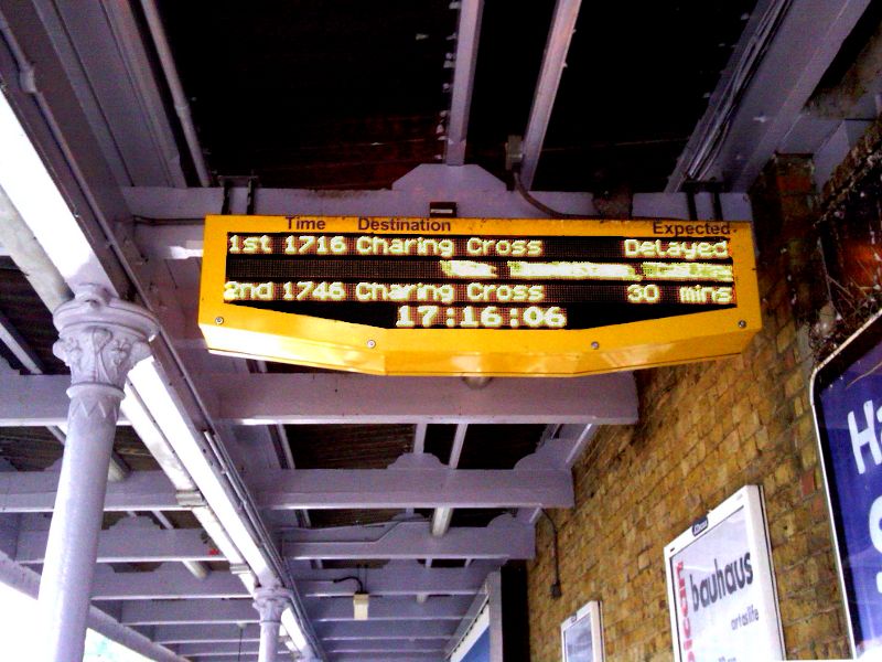 The 17:16 train to Charing Cross from Catford Bridge is delayed