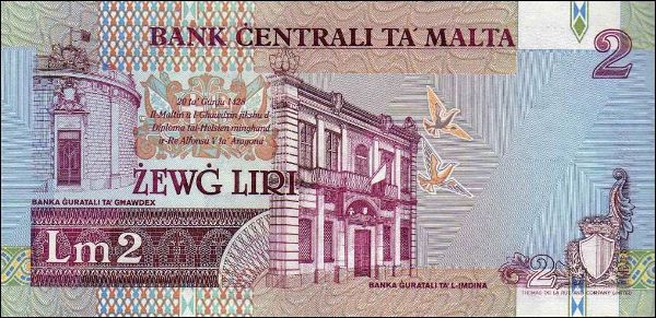 old Maltese 2 Lira banknote