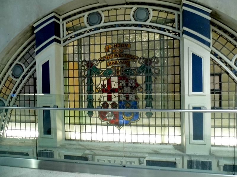 stained glass window at Waterloo station