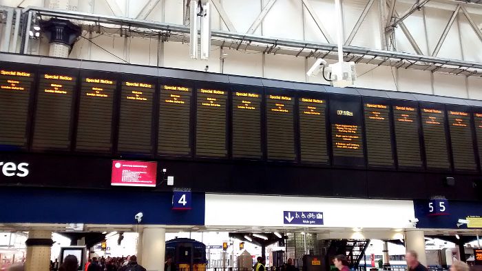no trains - in theory. Display failure
                    at Waterloo station on Wed 7th May 2014