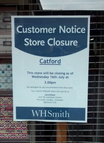 WH Smiths closing in Catford