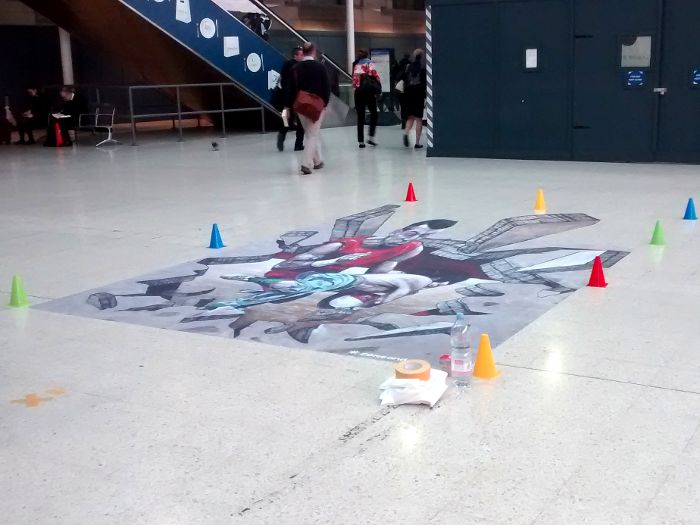 floor art on Waterloo concourse