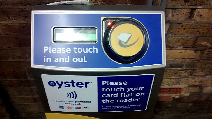 Oyster card reader with
                  added decoration