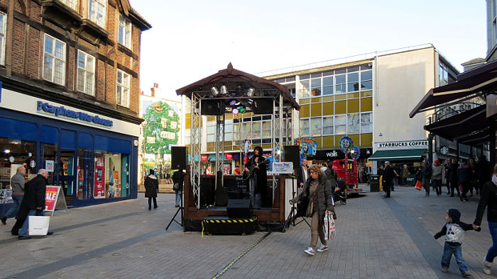 Bromley Market Square and
                  the busking stage