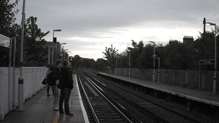 A very gloomy view looking along the
                          platform at Catford Bridge station
