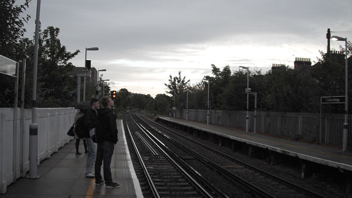 A very gloomy view looking along the
                          platform at Catford Bridge station