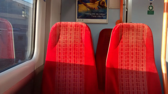 the sun shining
                              through the train windows