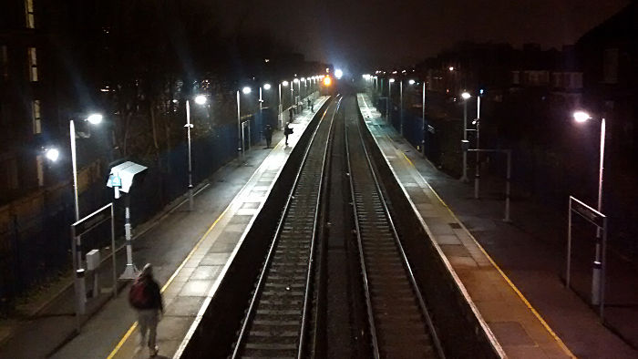looking north from the footbridge at Catford
                    Bridge station