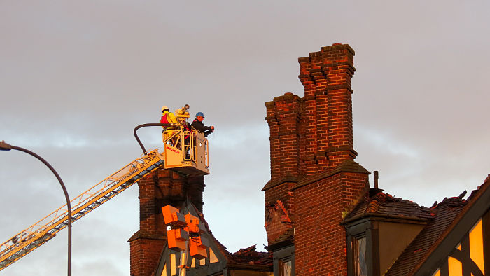 inspecting the damage