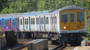 train approaching up platform
                                    at Catford Station