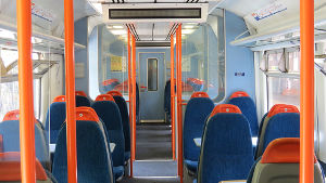 interior of class 317 train in
                                    use by London Overground
