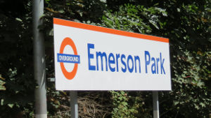 Emerson Park station in London
                                    Overground livery