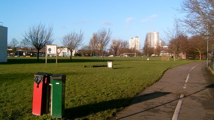 view towards Wandsworth from King
                          Georges Park, Earlsfield