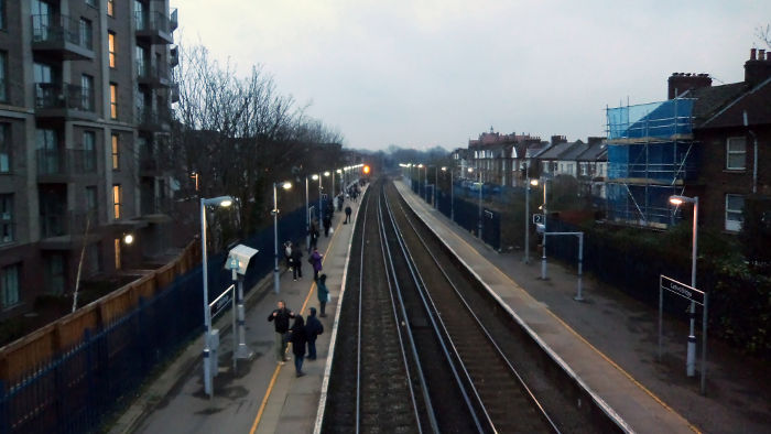 Catford Bridge station at sunrise
                              on an overcast March morning