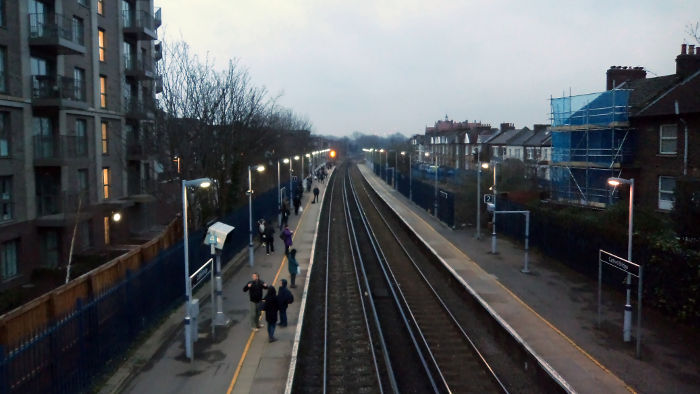 Catford Bridge station at sunrise
                              on an overcast March morning