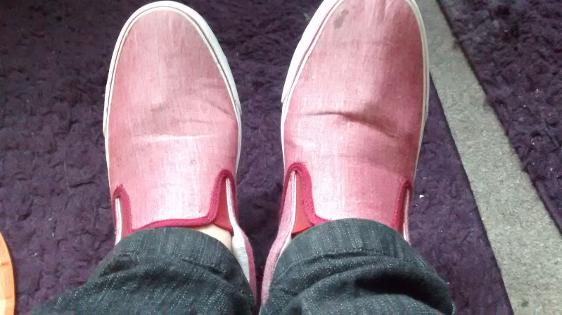 the red shoes (that are
                  slightly pink)