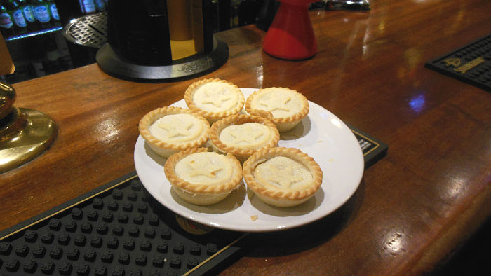 mince pies on the bar of The
                  Black Cat