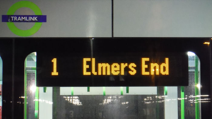 destination sign on the side of a
                          tram