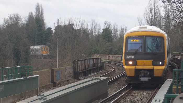 Southeastern class 465/9 approaching
                          Catford station from the south