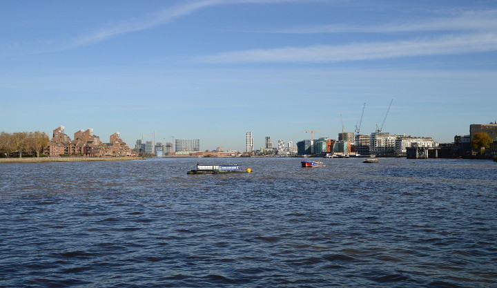 Looking down the
                        Thames towards the Greenwich Penisula