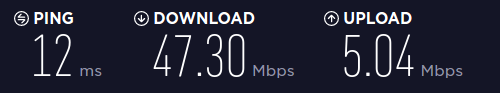 speed test results