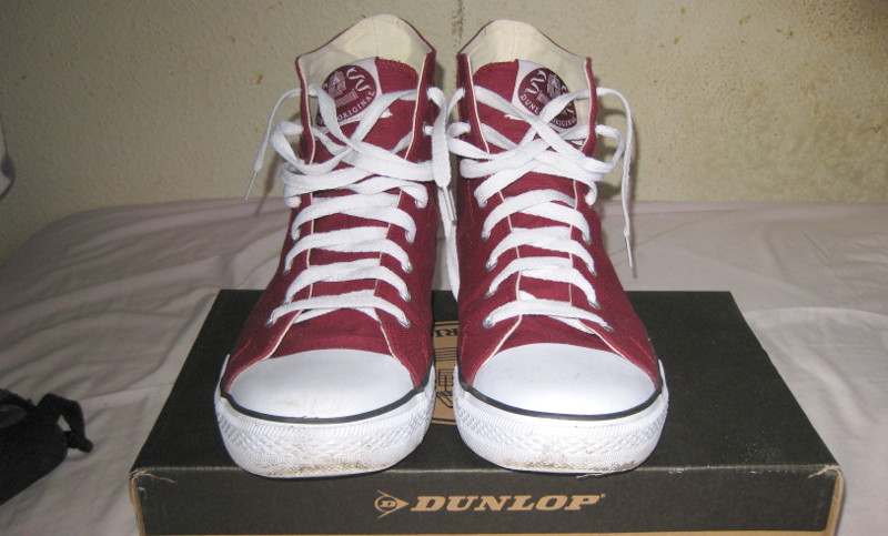 reddish magenta Dunlop hi-top trainers