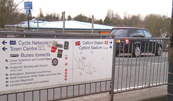 last remaining sign that mentions the
                        long demolished Catfird Stadium