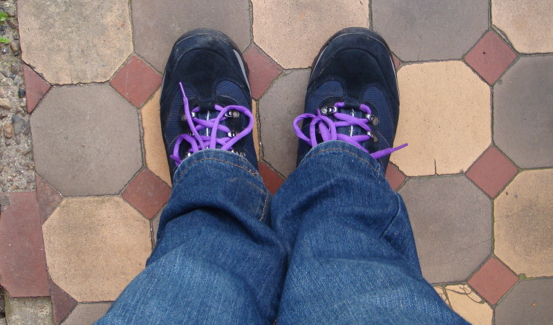 boots with purple
                        laces