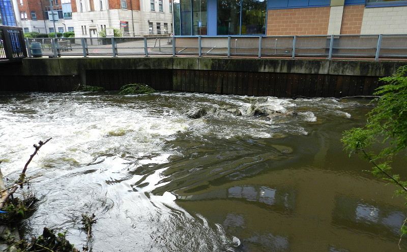 The weir by the bridge
                      across to the hospital