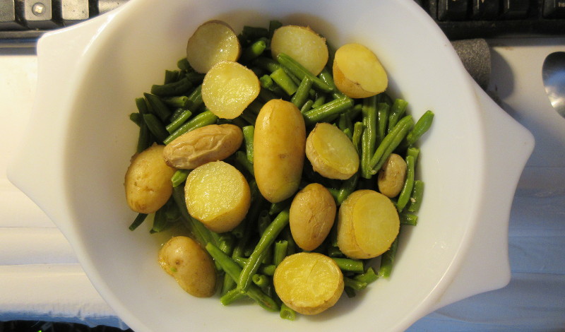 home grown potatoes
                        and frozen green beans