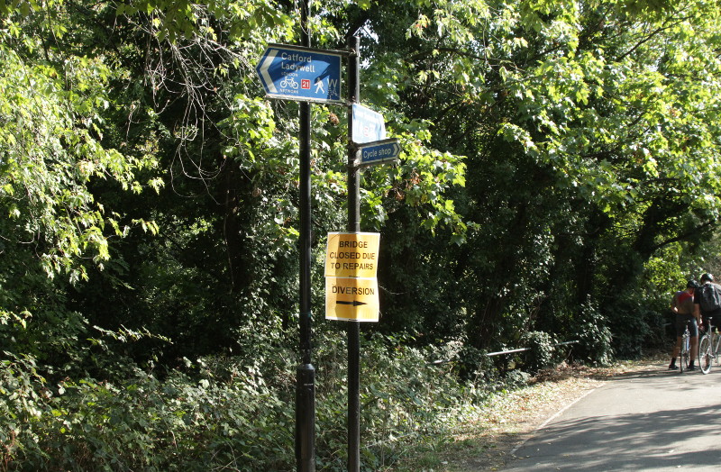warning posters
                              at the north end of the park