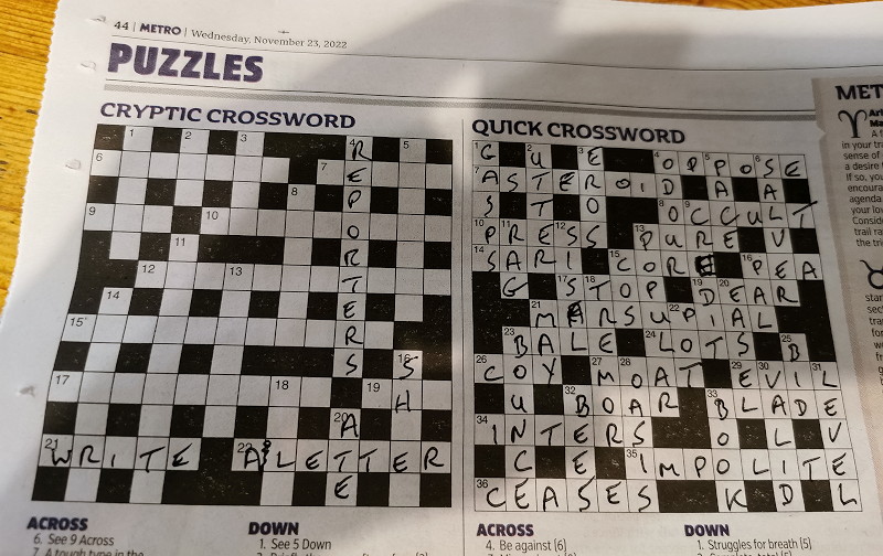 very few
                              solutions to the cryptic crossword