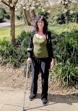 Angela with single crutch