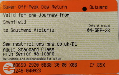 ticket from Shenfield to
                                Southend Victoria