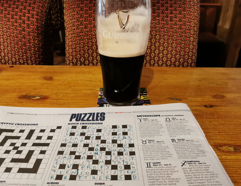 half pint
                                  drunk, and quick crossword finished