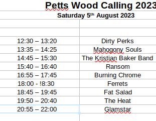 bands at Petts Wood Calling