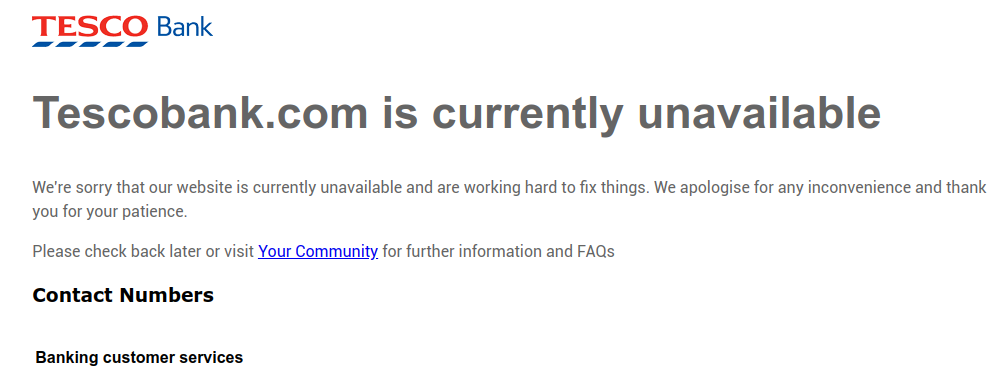 Tesco online
                                  banking down