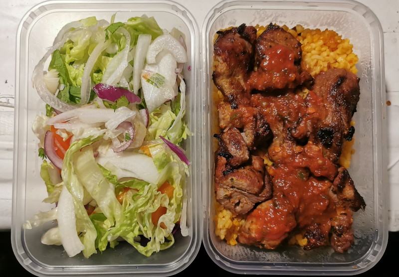 salad and
                                  lamb shish