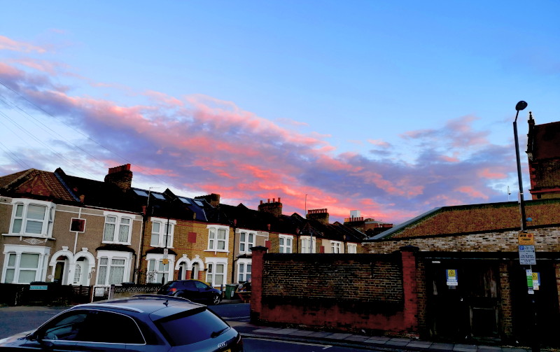 blue sky and red
                                            sunset