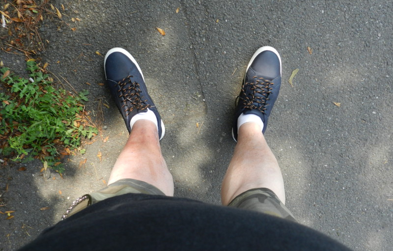 bare legs and new
                                            trainers